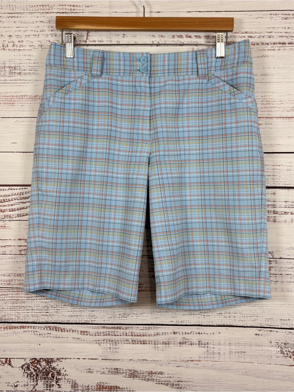 Nike Golf Blue Plaid Performance Bermuda Shorts